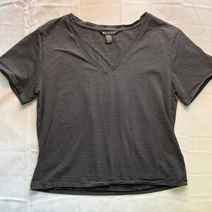 Athleta Black and White Striped V-Neck Tee Shirt Top